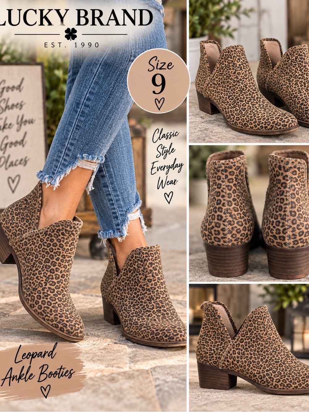 Lucky Brand Leopard Print Tan & Brown Ankle Booties